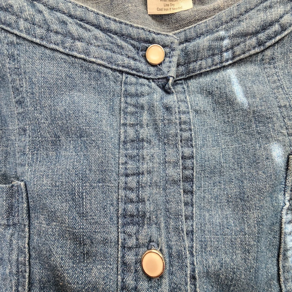 Unbranded denim jacket top blouse with lace trim front buttons 2 pockets sz lrg - Picture 10 of 14